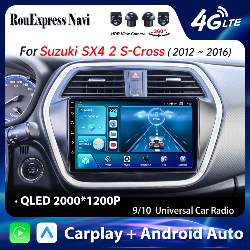 Android 16 For Suzuki SX4 2 S-Cross 2012 - 2016 Car Radio Carplay Multimedia Player GPS Navigation Stereo DVD Dash Cam Screen BT
