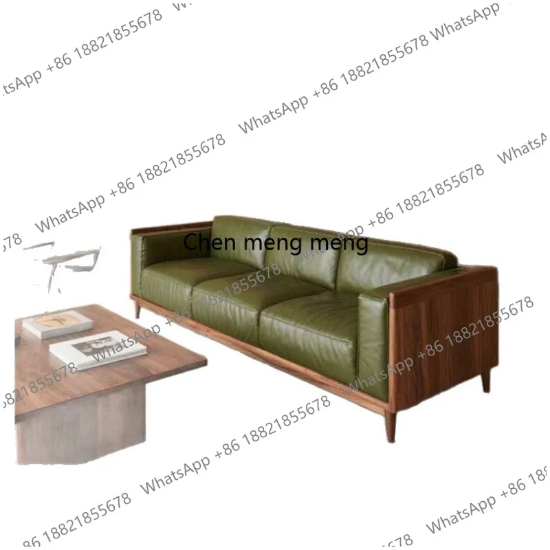 

Log solid wood sofa New Chinese-style small apartment living room black walnut sofa Home leather sofa
