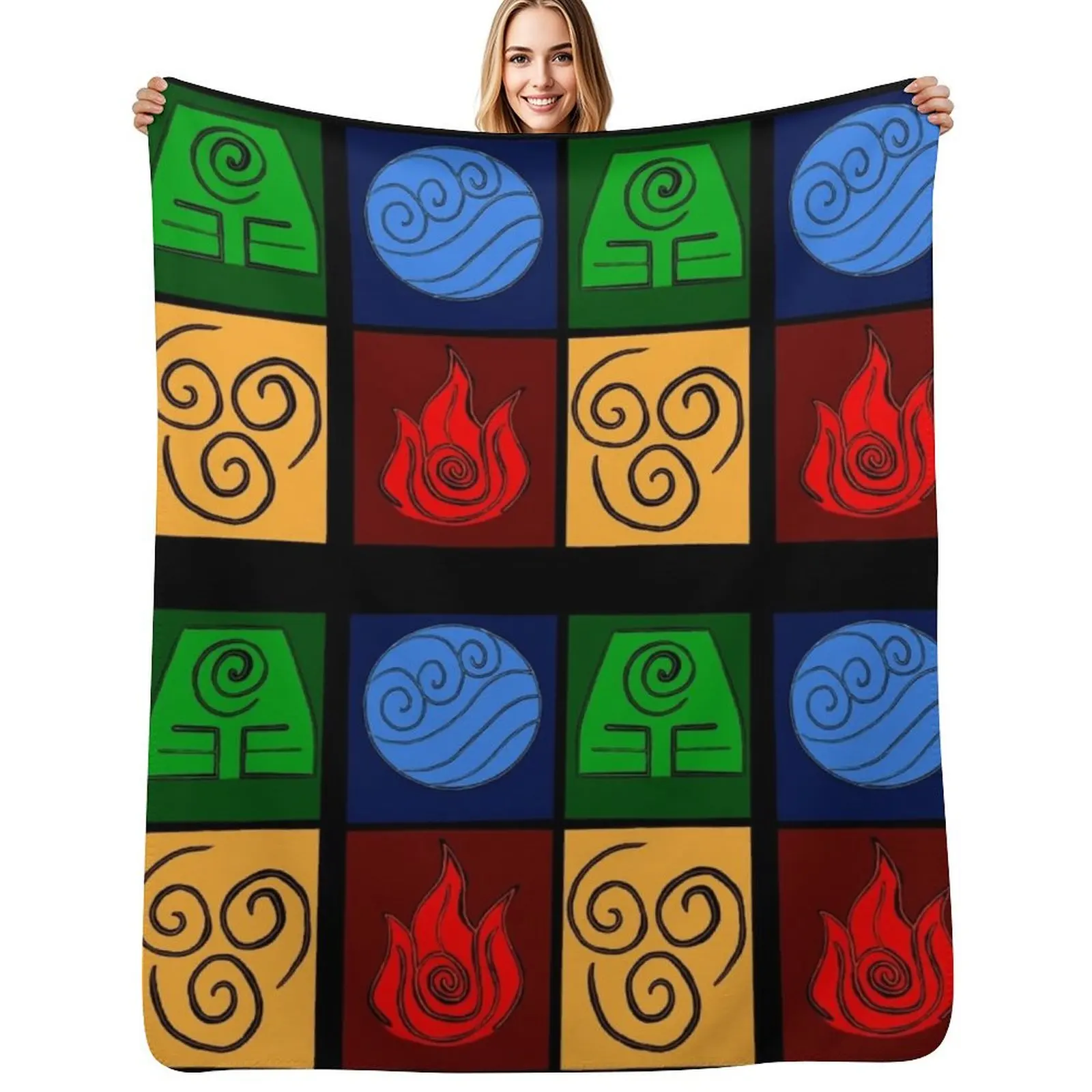 

The Four Nations Symbols from Avatar the Last Airbender Throw Blanket Plaid on the sofa Quilt Shaggy Plaid Blankets