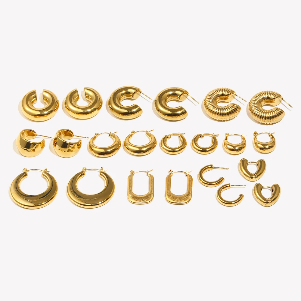 E.B.belle Dream Waterproof Anti-allergenic 18K Gold Plated Stainless Steel Hoop Earrings For Women Oversize Small Loop Earring