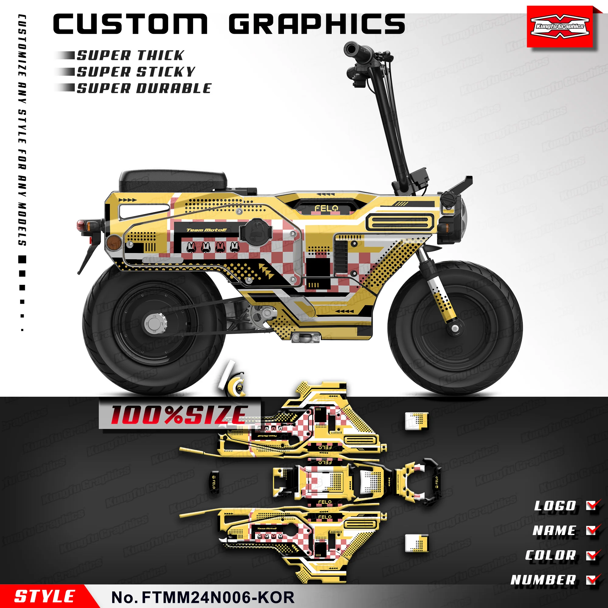 KUNGFU GRAPHICS Personalized Sticker Kit Vinyl Graphics for FELO FELOTOO M1 M1-NX MM, Shield, FTMM24N006-KOR