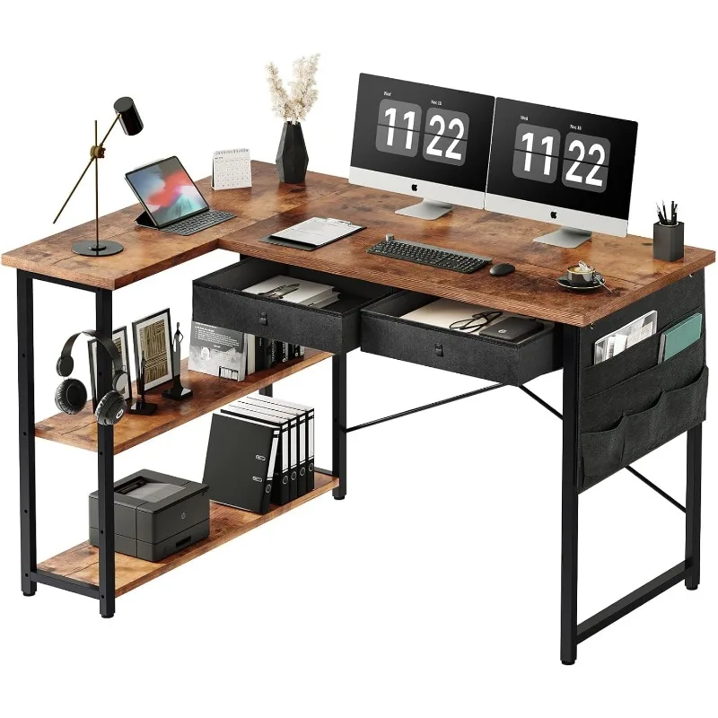 Home Office Desk with Drawers Shelves, 39” Computer Corner Desk, Small Space, Small L Shaped Desk with Side Storage