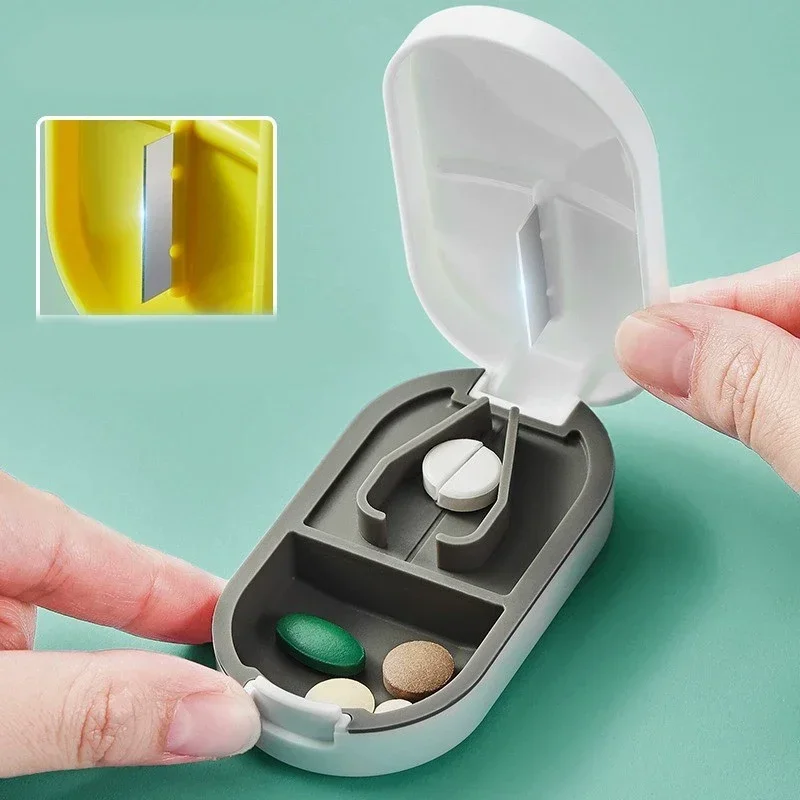 Portable Pill Splitter -2-in-1 Pill Box with Stainless Steel Blade - Suitable for Vitamin Tablets - Cutting Pills 1/2, 1/4 with view 6