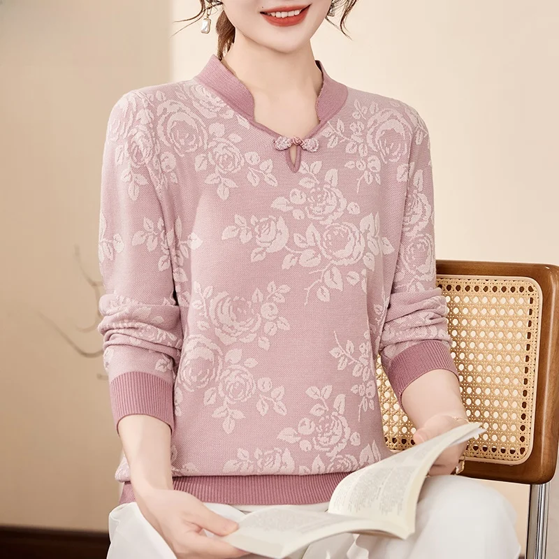 

Faionable Knitted Long Sve Top for Middle-Aged Women Autumn Winter Sli Base Layer irt Quali Polyester Fiber
