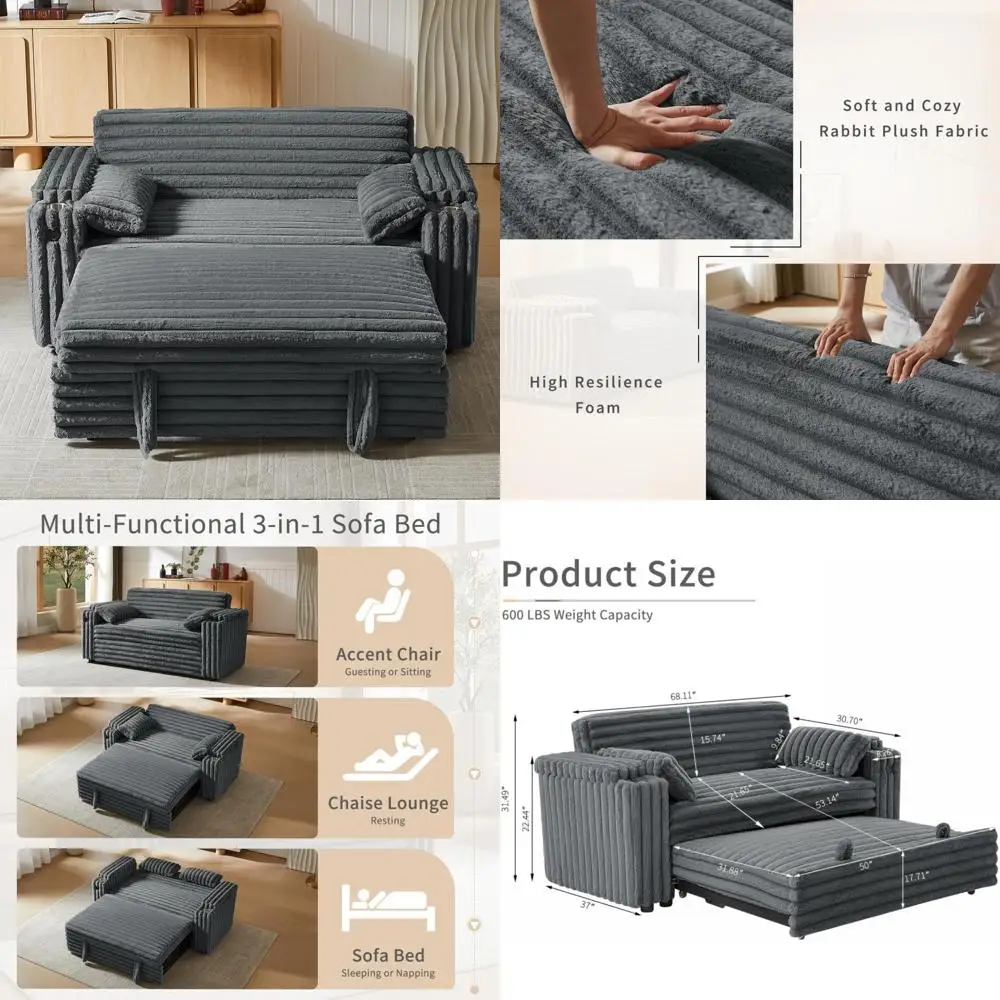 

Диван-кровать-трансформер с USB-портом для зарядки, складное кресло-кровать, подушки и подлокотники, напольный диван 3-в-1 для удобного рукава