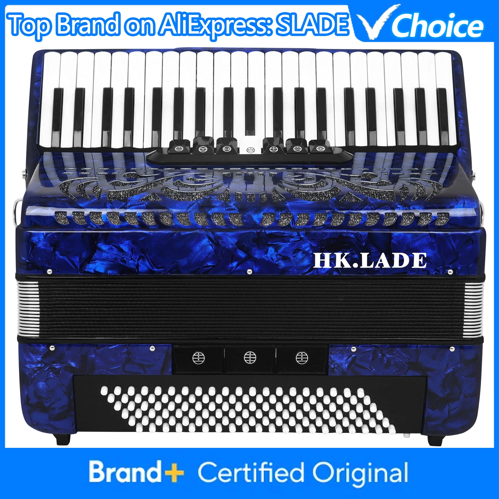 

HK·LADE AH-40 Accordion Blue 41 Key 120 Bass 7 Keyboard Voice Changing Accordion Sheepskin Bellows Accordion with Storage