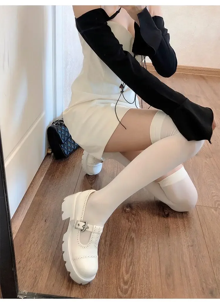 Student Girl Weiß Transparent Über Kniehohe Strümpfe Schwarzes Top Japanischer Stil JK Samt Lange Socke Sexy Up Knielange Strumpfwaren – Detail 15