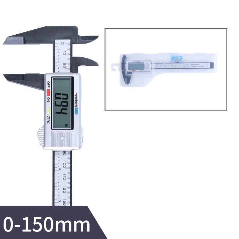 Calibrador Vernier Digital LCD U50, herramienta de medición de 150mm, 6 pulgadas, fibra de carbono, micrómetro electrónico