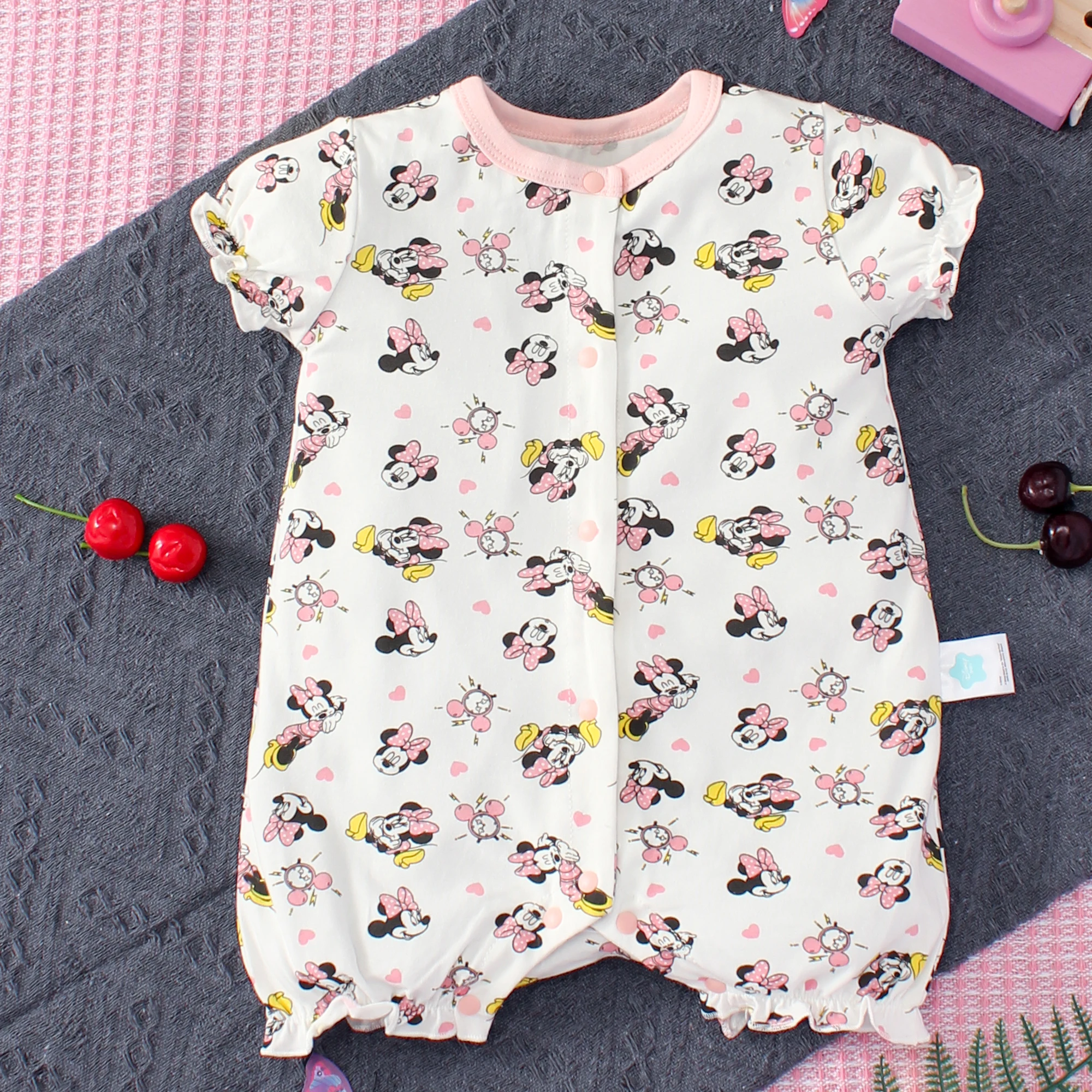 2PCS Disney Newborn Baby Jumpsuit Summer Soft Washable and Dirt Resistant Pure Cotton Dress for Women and Babies Animal Jumpsuit