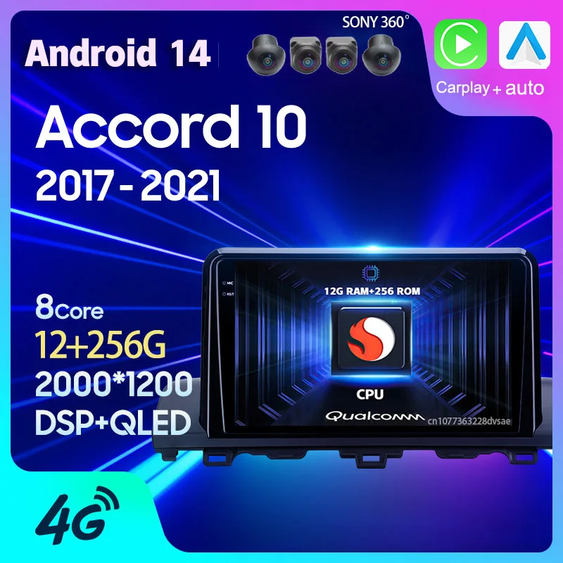 

Android 14 Car Radio For Honda Accord 10 CV X 2017 2018 2019 2020 2021 Carplay Auto GPS Multimedia DVD Video 2 Din Player Stereo