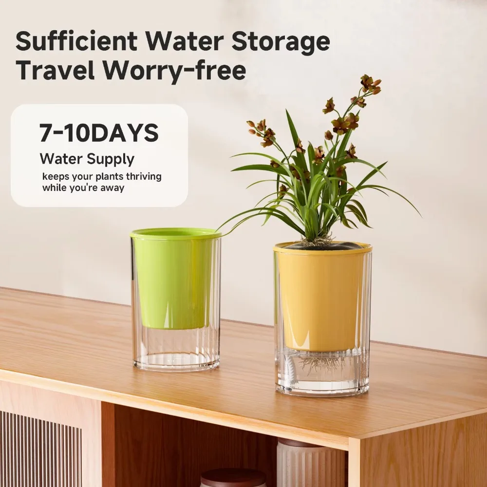 Boho Style Hydroponic Flowerpot Self Watering Plastic Automatic Water Absorbing Vase Transparent Round Shape Garden Flowerpot