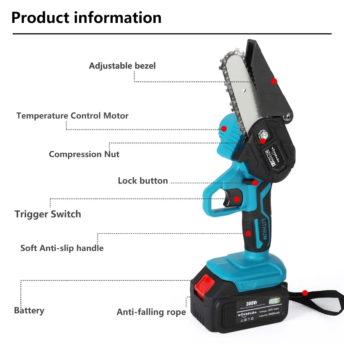 Imagem -03 - Mini Serra Elétrica sem Fio Polegada 18v Lithium Ion Battery Garden Logging Saw Carpintaria Ferramenta Elétrica de Corte