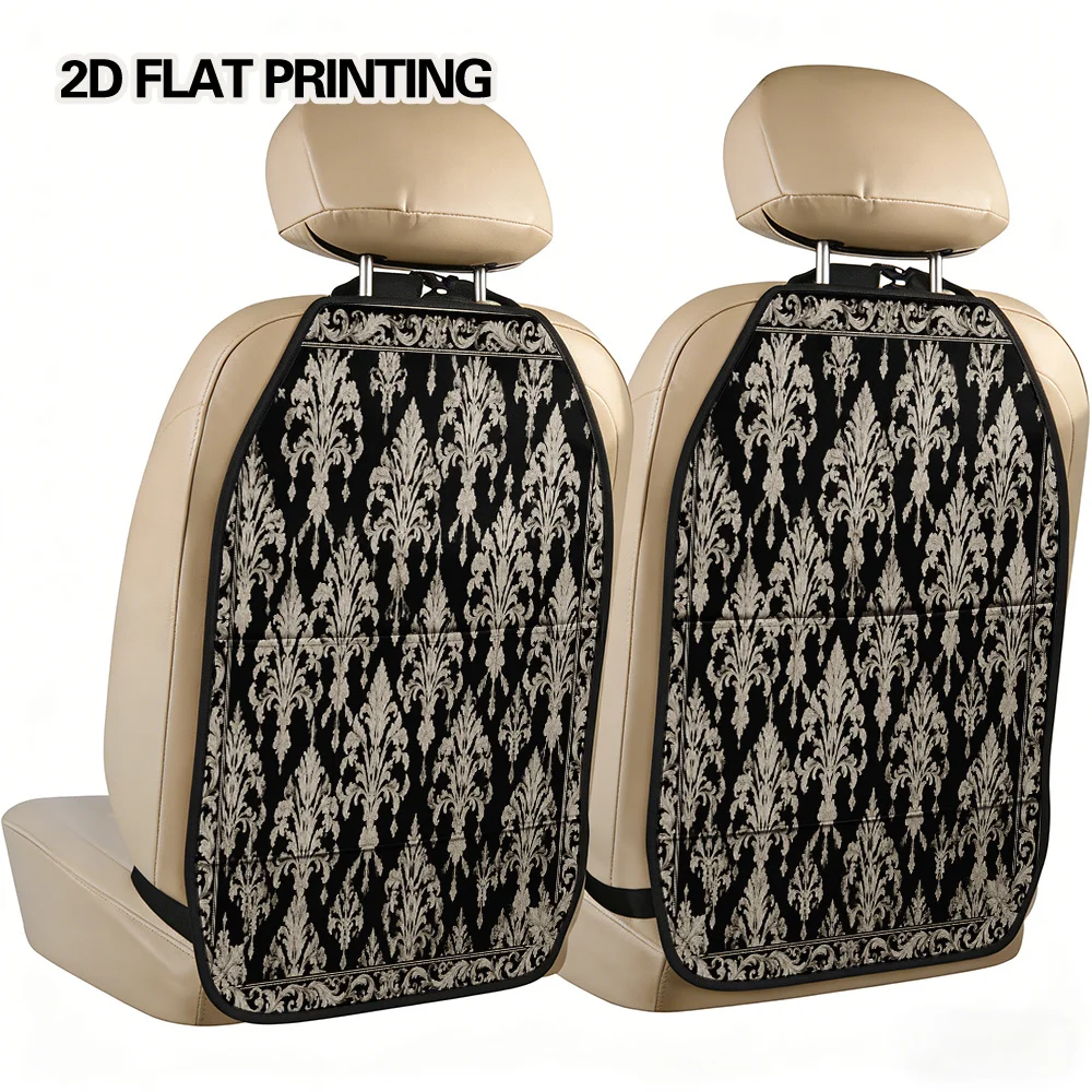 2D Flat, 2pcs Baroque Floral Elegance Versatile Car Seat Back Storage Organizer For Rear Kick Mats, Space-Saving Foldable Design