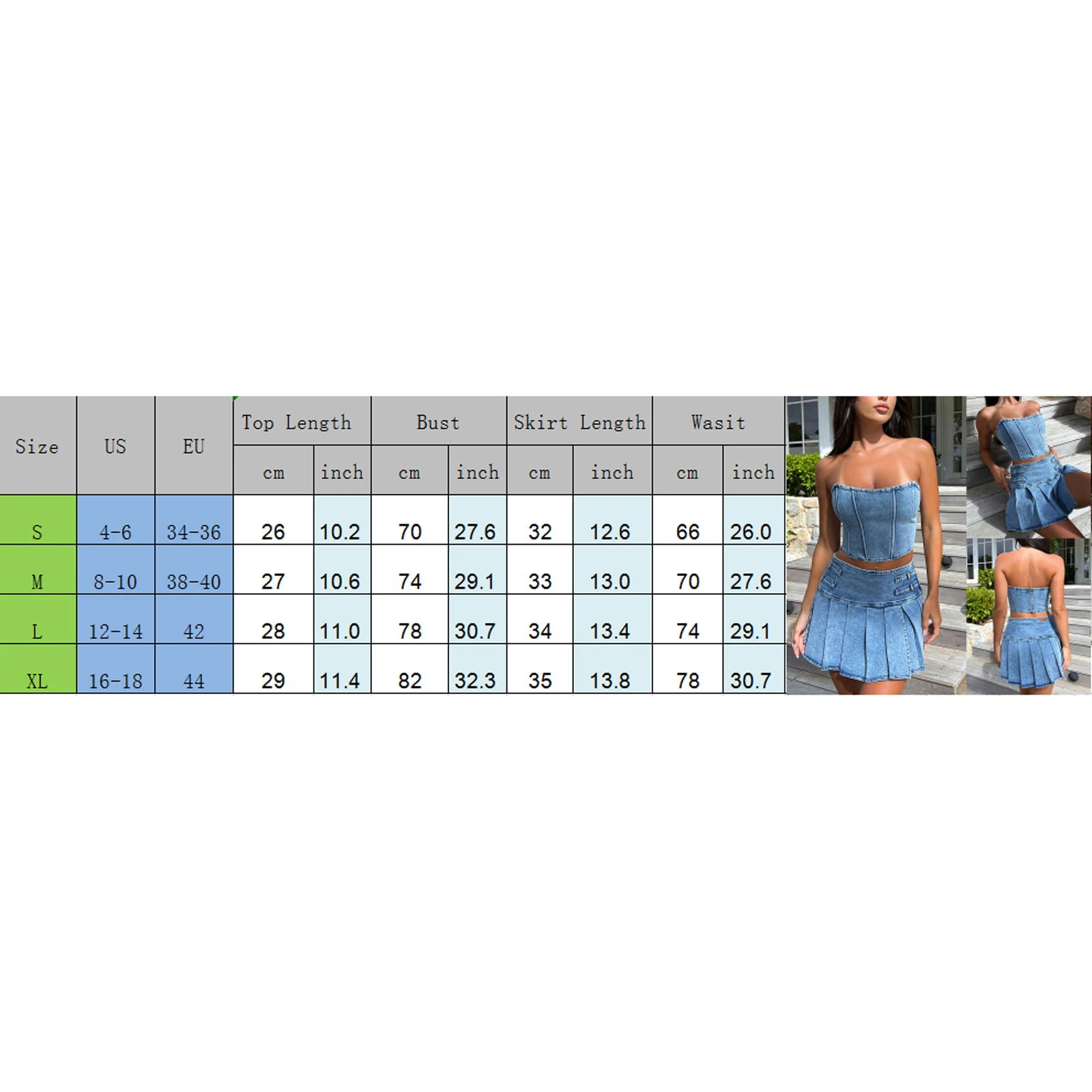 hirigin Women Sexy 2Piece Denim Skirts Sets y2k Sleeveless Backless Low Cut Bandeau Pleated Flowy Mini Skirts Summer Clubwear