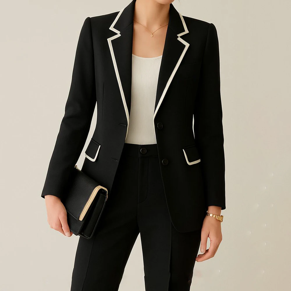 

Bespoke Black Stylish Women's Suits Luxury Notch Lapel One-Button Skinny 2 Piece Jacket Pants Formal Office Female Clothing