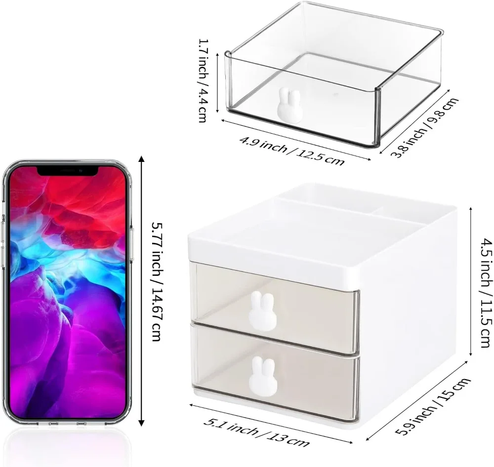 Small Desk Organizer With Drawer, Office Desktop Storage Box, Pen Pencil Holder, Stationery Organizer for Office School Home (White)