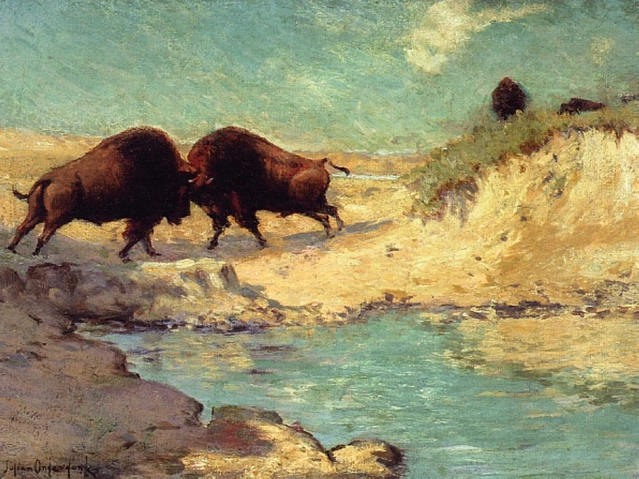 

100%Handmade Oil Painting Reproduction,Buffalo Hunt by Robert Julian Onderdonk