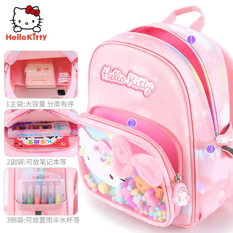 Sanrio Olá Kitty estudante mochila, bonito dos desenhos animados, grande capacidade, Casual crianças mochila, novo