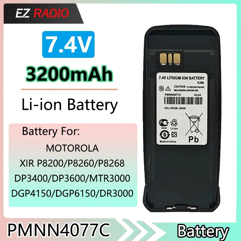 PMNN4077C Walkie Talkie Li-ion Battery 3200mAh 7.4V High Power Compatible with Motorola DR3000 DP3400 DGP4150 Radios Accessories