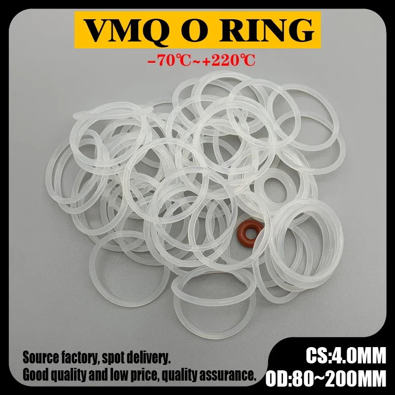 

10Pcs Silicone Ring Gasket Thickness 4mm OD 80~200mm VMQ White Food Grade Waterproof Washer Rubber Silicone Gasket Rubber O-Ring