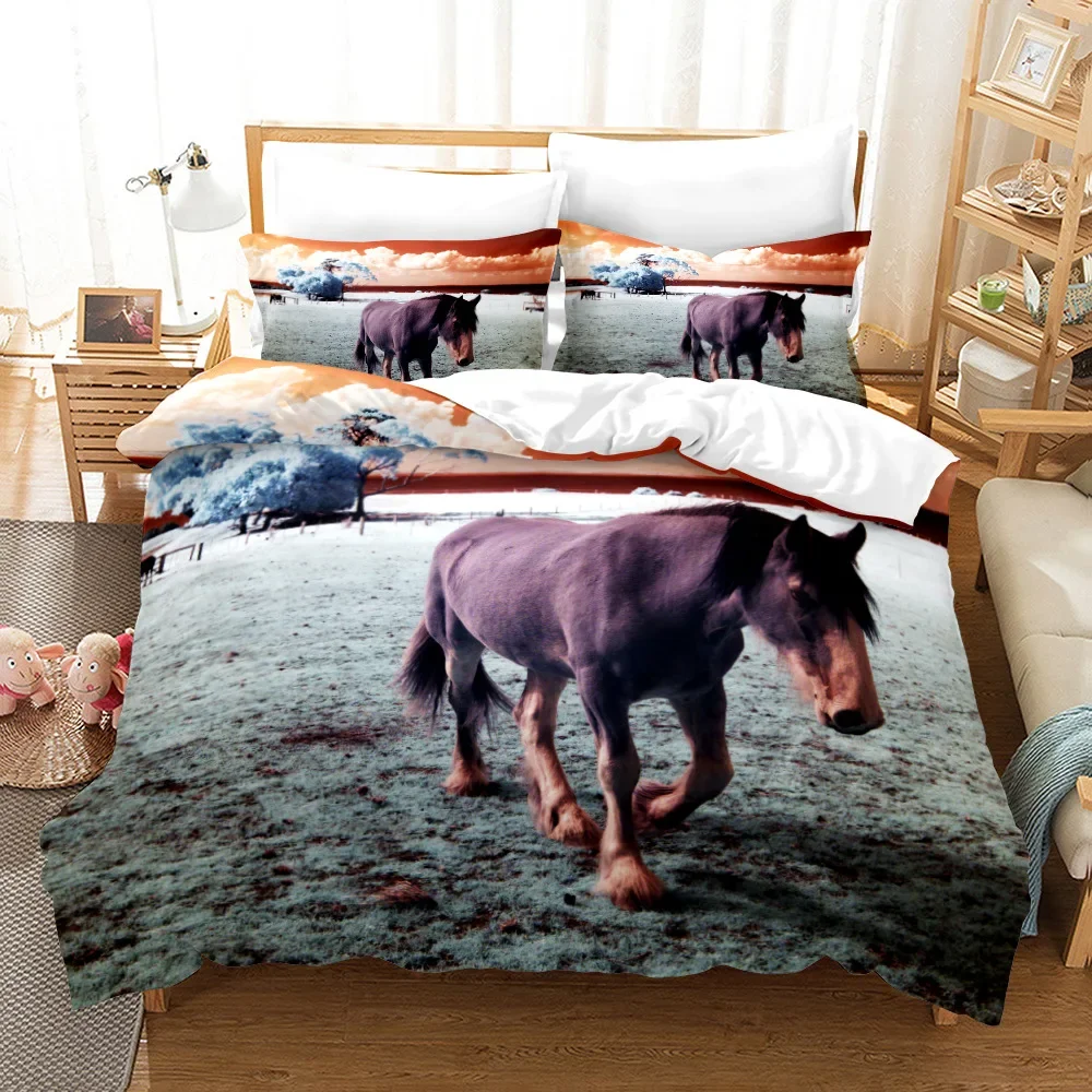 

Bedding 3D Print Animal Horse,panda,elephant,lion Duvet Cover Sets Double Size Bedroom Bed Cover Pillowcases Housse De Couette