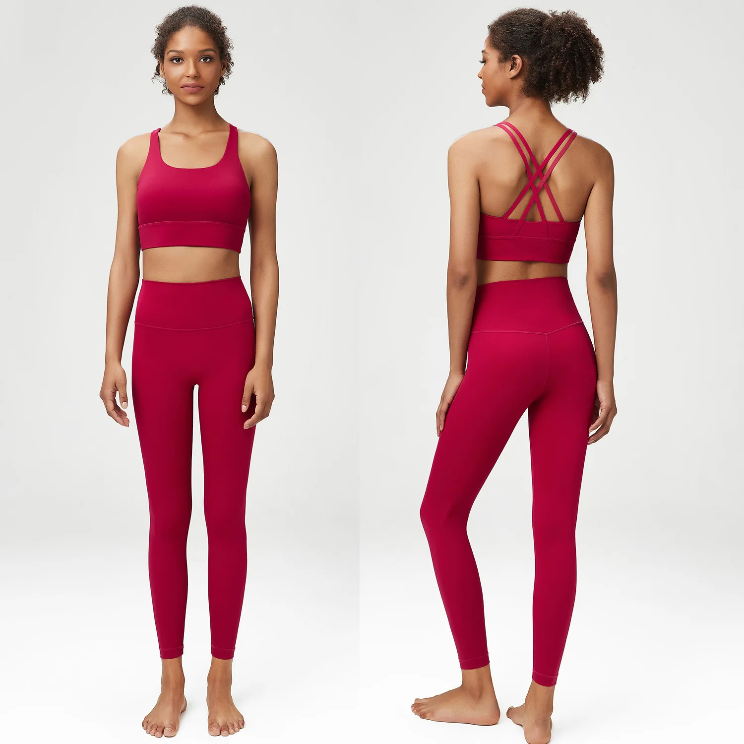 Ropa Deportiva transpirable para mujer, Sexy Sujetador deportivo, Top de cintura alta, Leggings Nude, chándal de entrenamiento