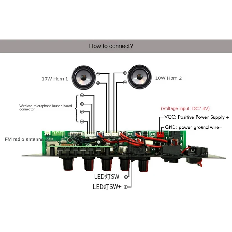 7.4V Amplifier Board Square Dance 2X10W Speaker Amplifier Support Bluetooth AUX U-Disk 5-8Inch Speaker DIY Home Theater-ABHG