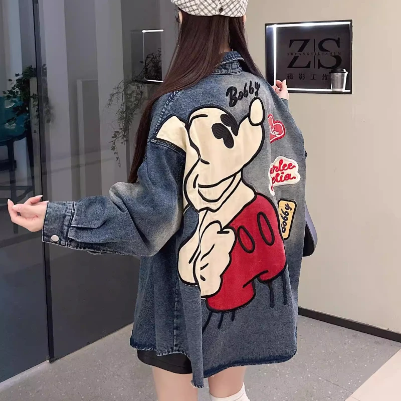 빈티지 워싱 데님 셔츠 여성용 럭셔리 하이엔드 루즈 슬라우치 홍콩 스타일 미드 길이 트렌치 코트 가디건 아우터웨어