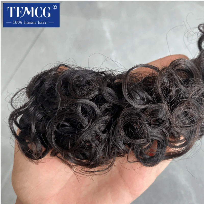 Rambut palsu keriting garis depan realistis 100% rambut manusia alami untuk pria wig pria depan gaya V dengan dasar kulit PU Wig pria