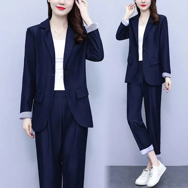 2023 neue Frühling Herbst Casual Kleine Blazer Zwei Stück Sets frauen Langarm Streifen Hosen Sets Damen Koreanische Mode anzüge Sets