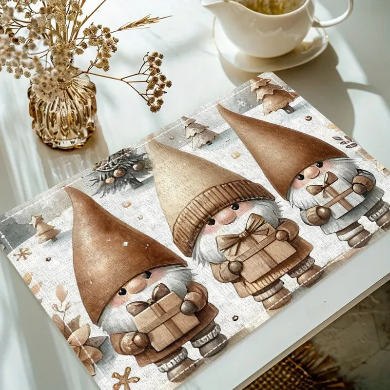 Christmas Dwarves Printed Placemats Retro Christmas Decorations Heat-resistant and Heat-insulating Mats Restaurant Placemats