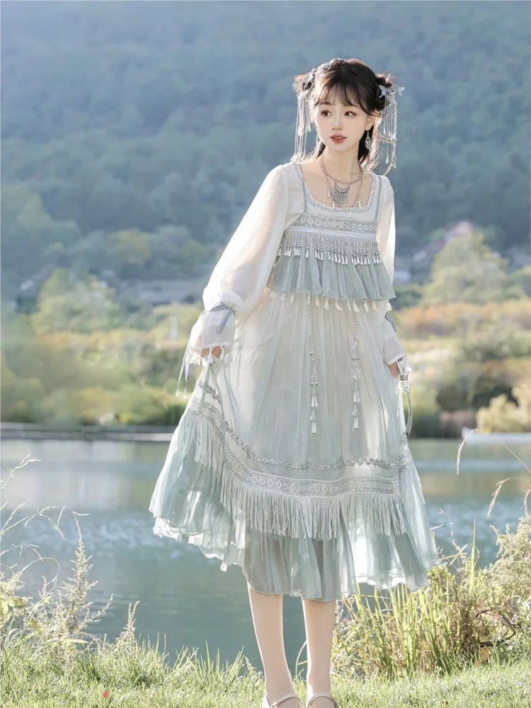 

Новый комплект повседневного платья в китайском стиле для женщин в Ханфу.