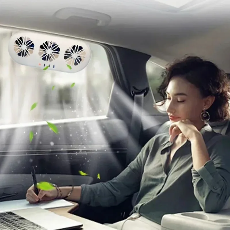 Solar Powered Car Exhaust Fan 3 Head Electric Car Cooling Fan USB Charging Window Ventilator Front Rear Seat Purifiers Radiator