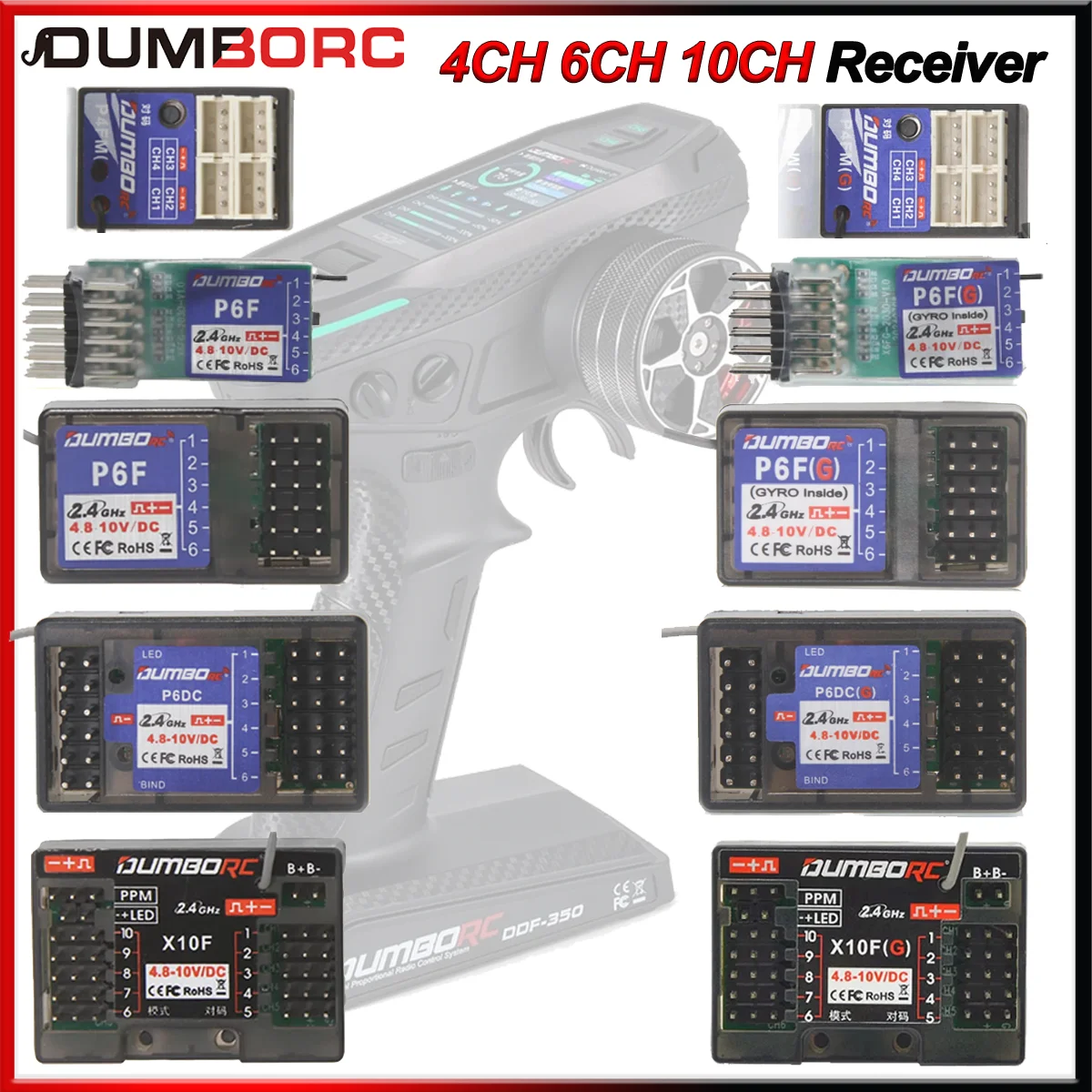 DUMBORC P6FG X10FG P6DC X4FMG ミニ 4CH 6CH 10CH レシーバー 4.8-10V 電圧リターン X6 DDF-350 トランスミッター RC カーボートタンク用