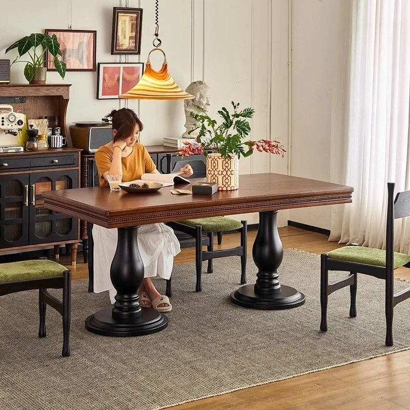 Solid wood dining table Large board table Thickened Roman