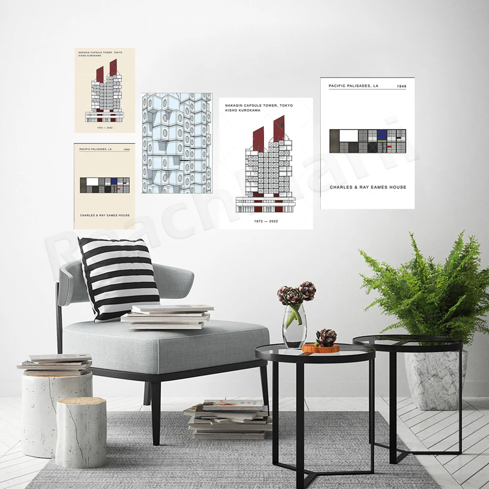 Eames House poster, Eames Blackbird, California, Los Angeles print, BOC Capsule Tower poster