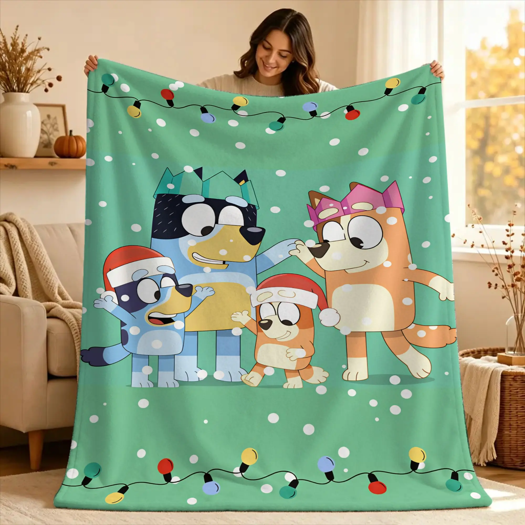 B-bluey Bingo Heeler Flannel Blanket  Super Warm Throw Blanket for Couch Bed Travel Street Trend Bedspread Sofa Bed Cover
