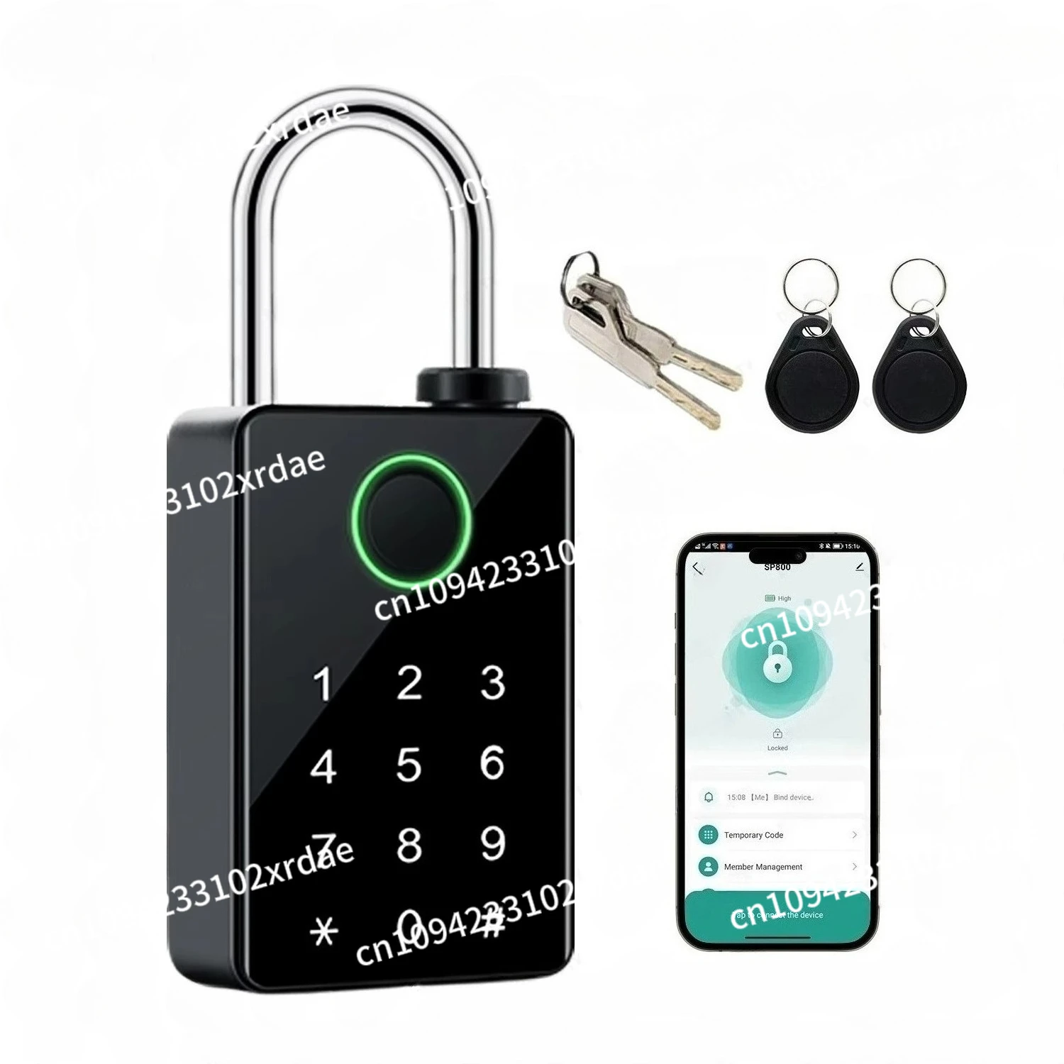 IP65防水 Tuyaアプリ対応 スマート指紋南京錠 屋外ドア用 オープンフィンガープリントスマートロック