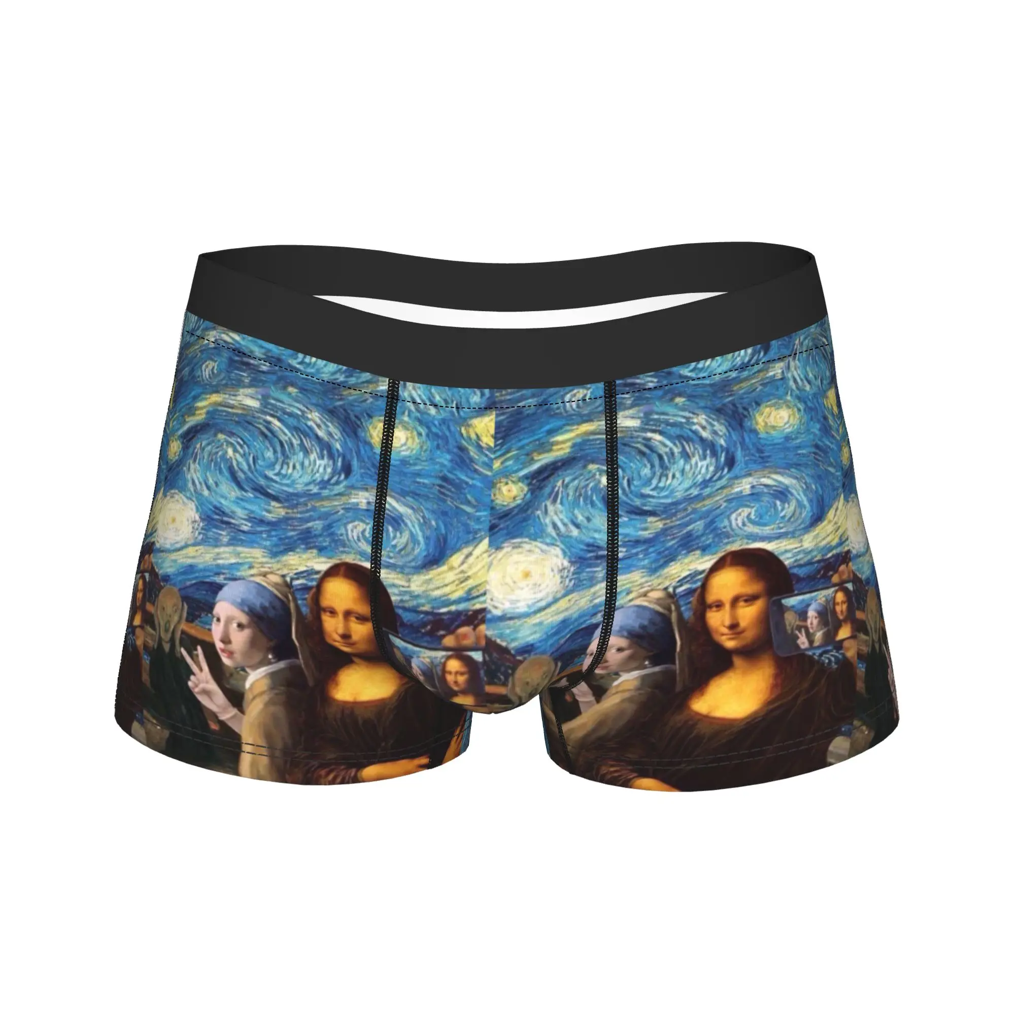 Selfie Mona Lisa And Friends Underwear  Men Underpants Custom DIY Classic Boxer Shorts Trenky Boxer Brief Plus Size 2XL