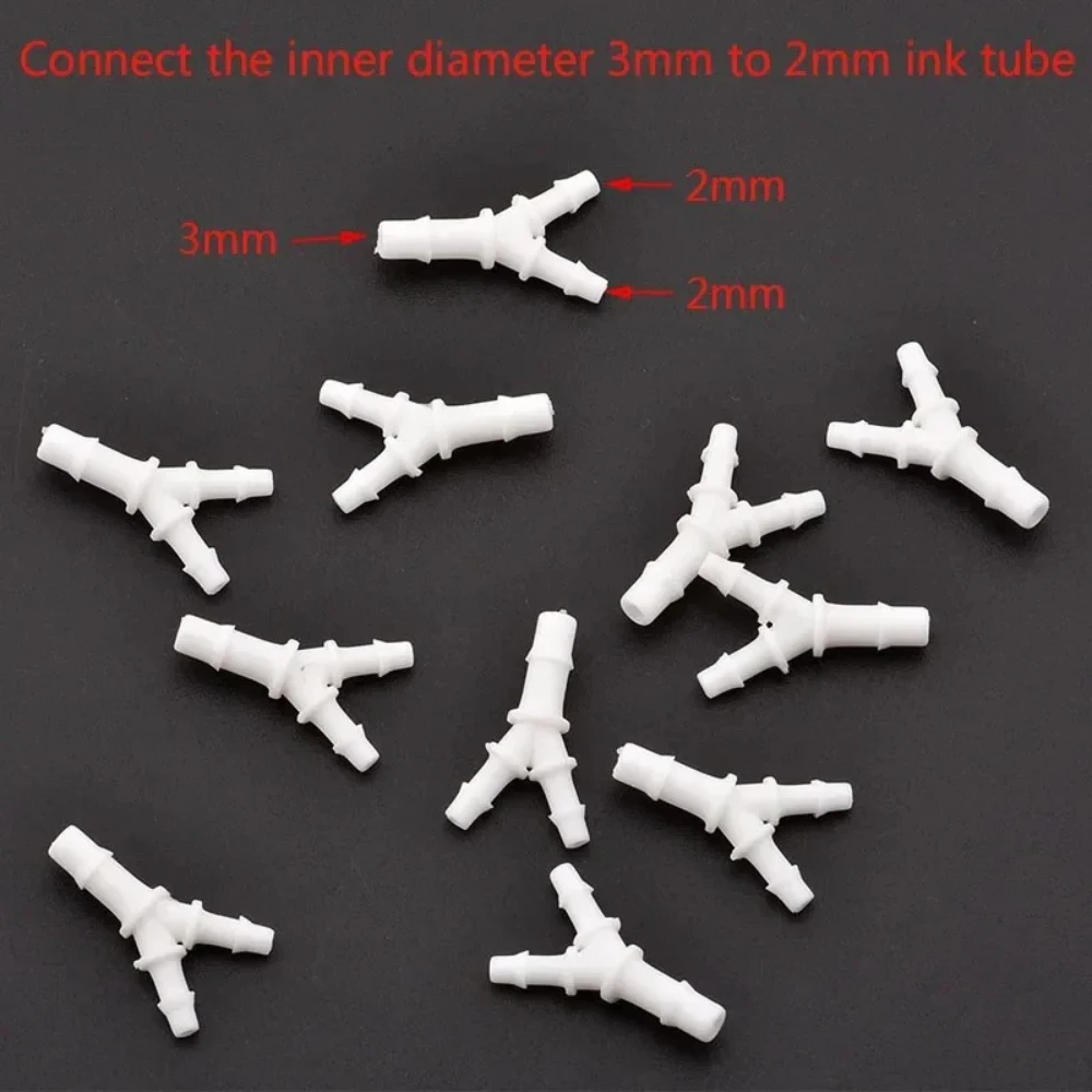20PCS Y‑Shape Ink Tube Connector, Eco‑Solvent UV Ink Pipe White Joint for Large Format Inkjet Printer Machine