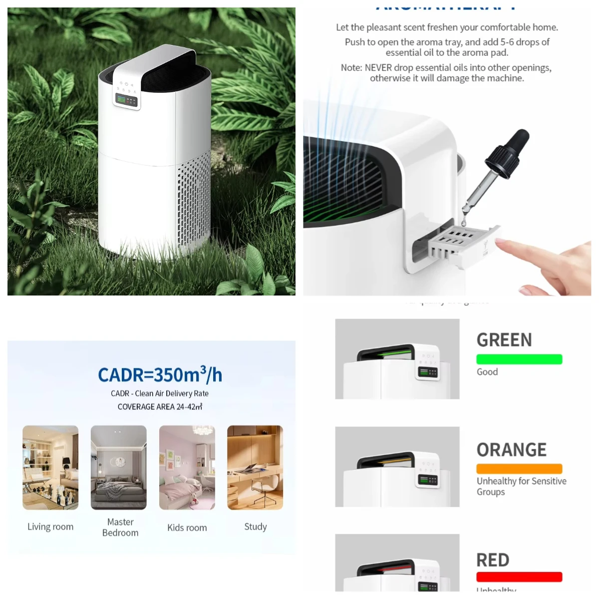 Smart Air Quality Monitoring Air Purifier H13 HEPA Filter Removes Smoke Odor Large Air Cleaner for Home Office
