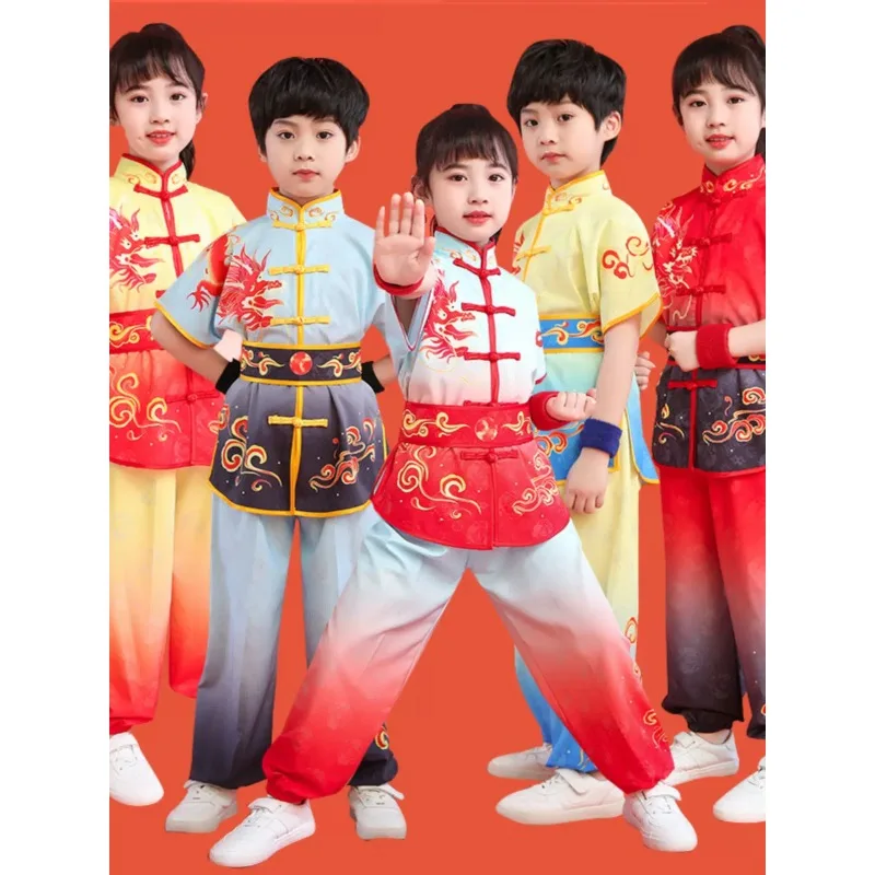 

2024 traditional chinese kung fu costume kid national dragon print wushu uniform suit kung fu suit oriental wing-chun clothing