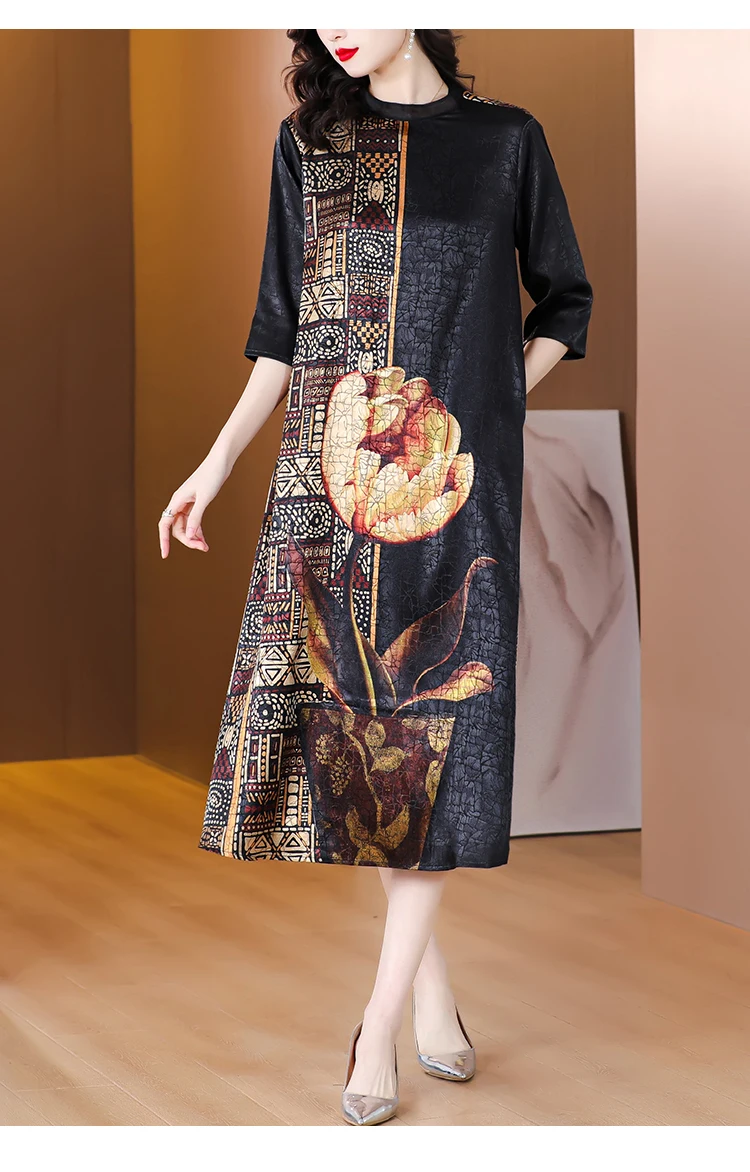 Silk Dress women Summer New 2024 Temperament Large Yards Mulberry Silk Skirt Fashion Casual Loose Waist Dress Elegant Vestido