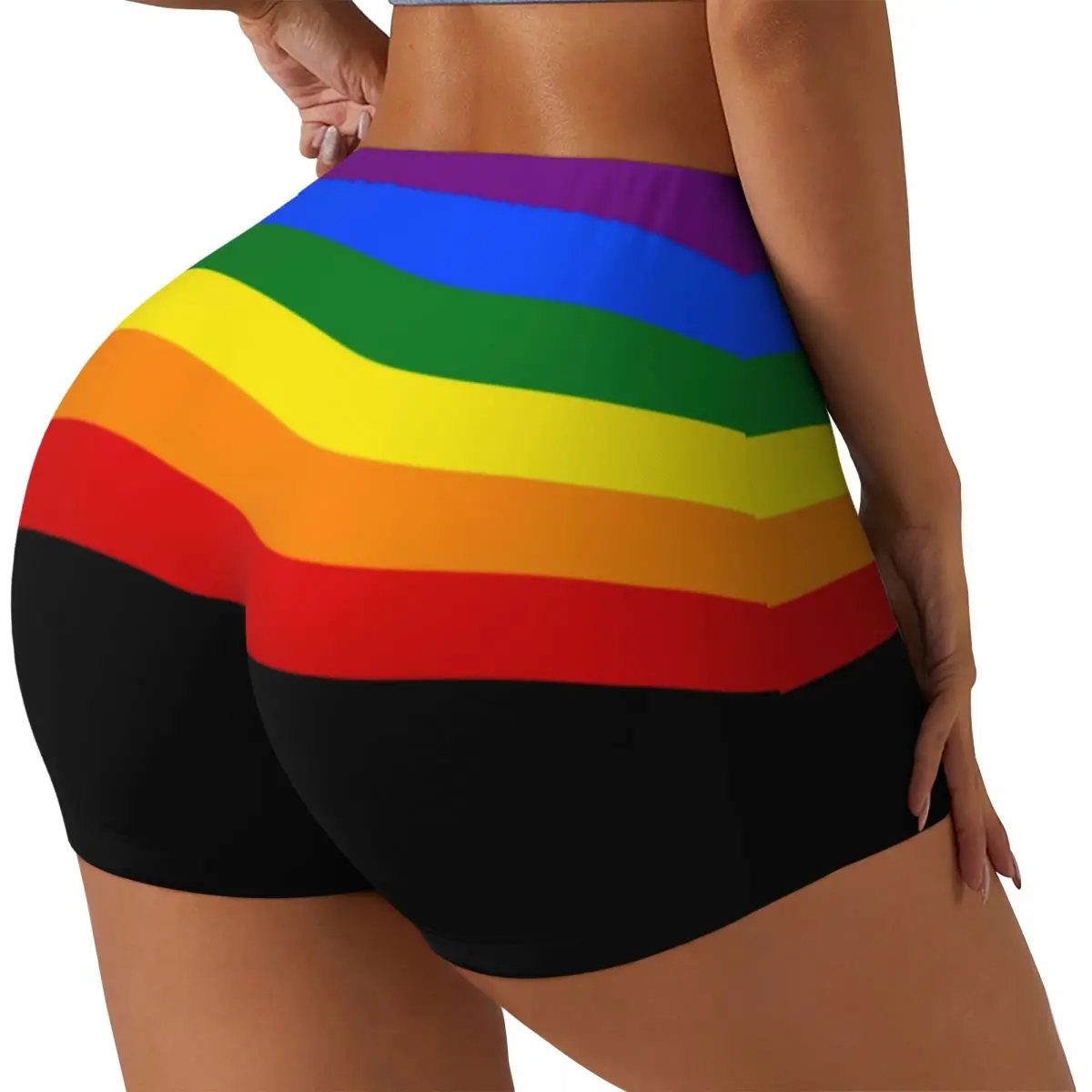 Custom Gay Pride Flag Stripe Gym Volleyball Biker Shorts Women's GLBT LGBT Rainbow Lesbian Workout Yoga Shorts