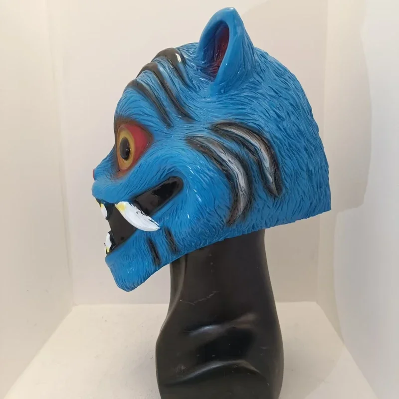 Máscara de látex de tigre azul de Anime, tocado de terror para Halloween, accesorios de disfraz, accesorios, máscaras divertidas, regalos para adultos