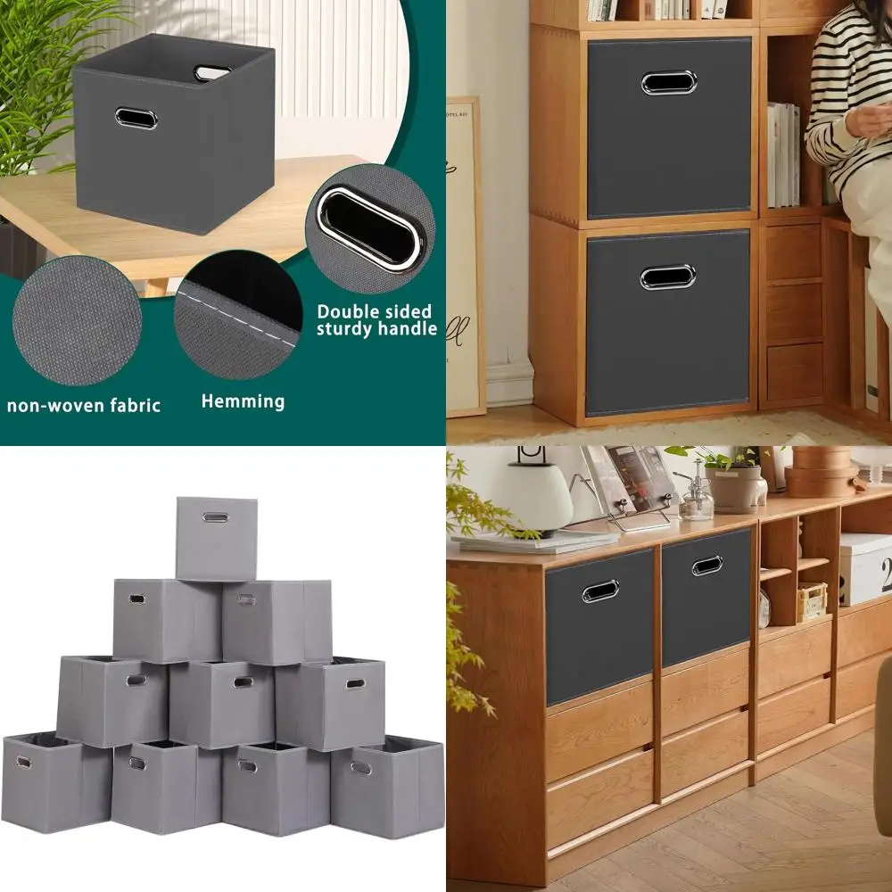 

Collapsible Fabric Cube Storage Organizers with Double Handles, Set of 10, Grey