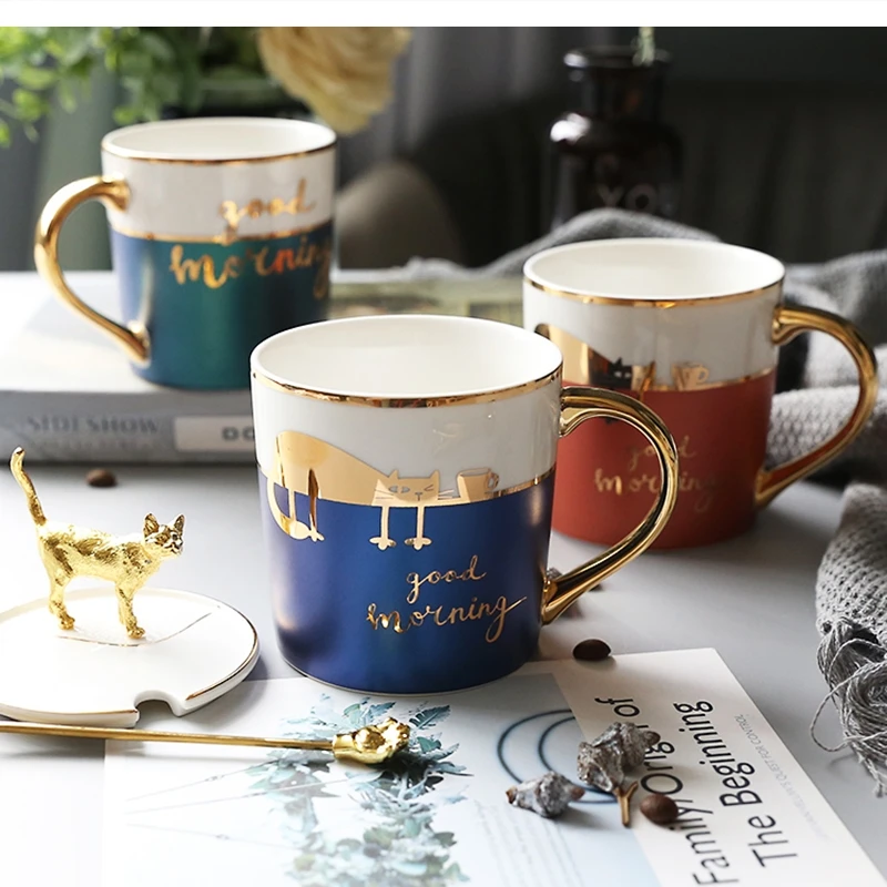 الراقية السيراميك القدح غطاء ملعقة لطيف مكتب المياه المنزلية أكواب الشاي بعد الظهر