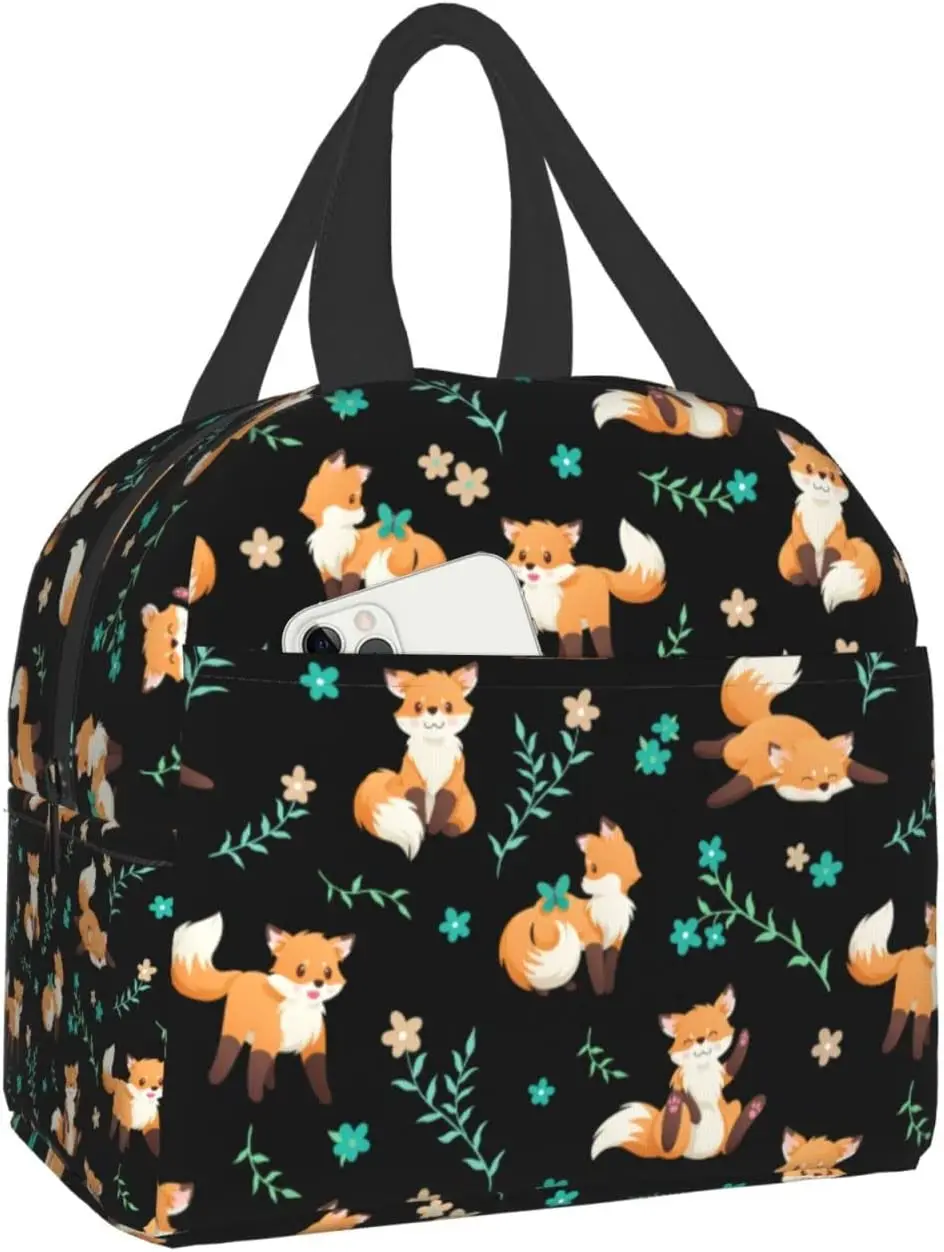 Fox Lunch Bag for Women Men Insulated Lunch Box Washable Lunch Container Cooler Tote Bag Reusable Lunch Box for Work Picnic