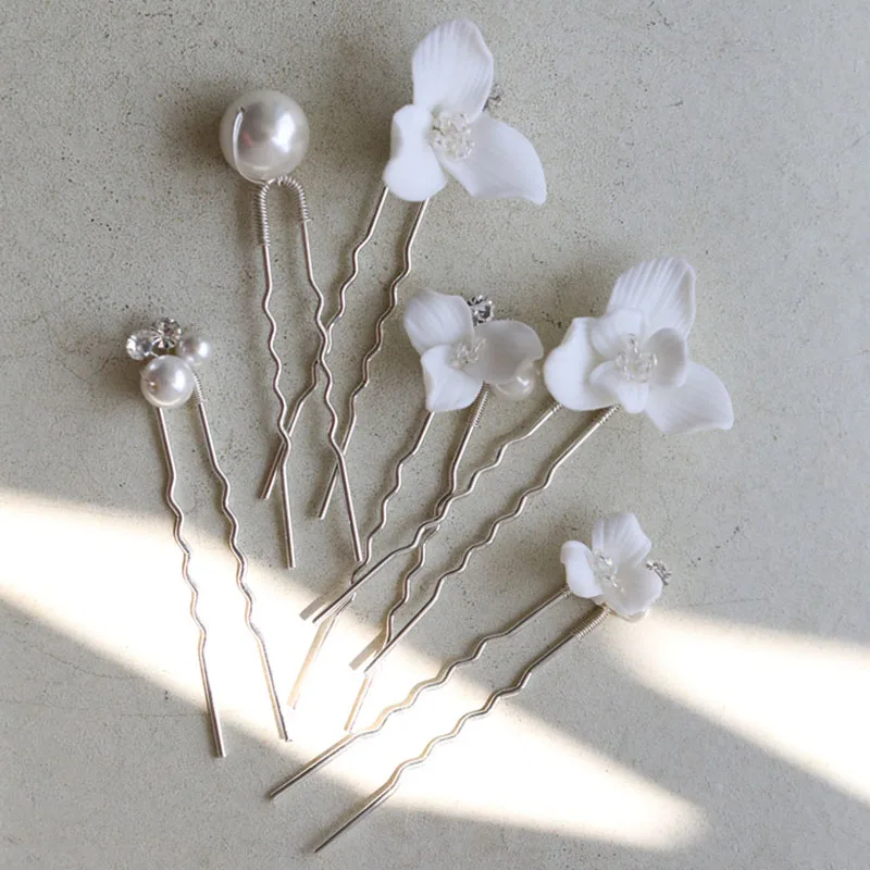 

INS Ceramic Flower Wedding Hair Pins Piece Bridal Clip Handmade Women Bobby Pin Accessories