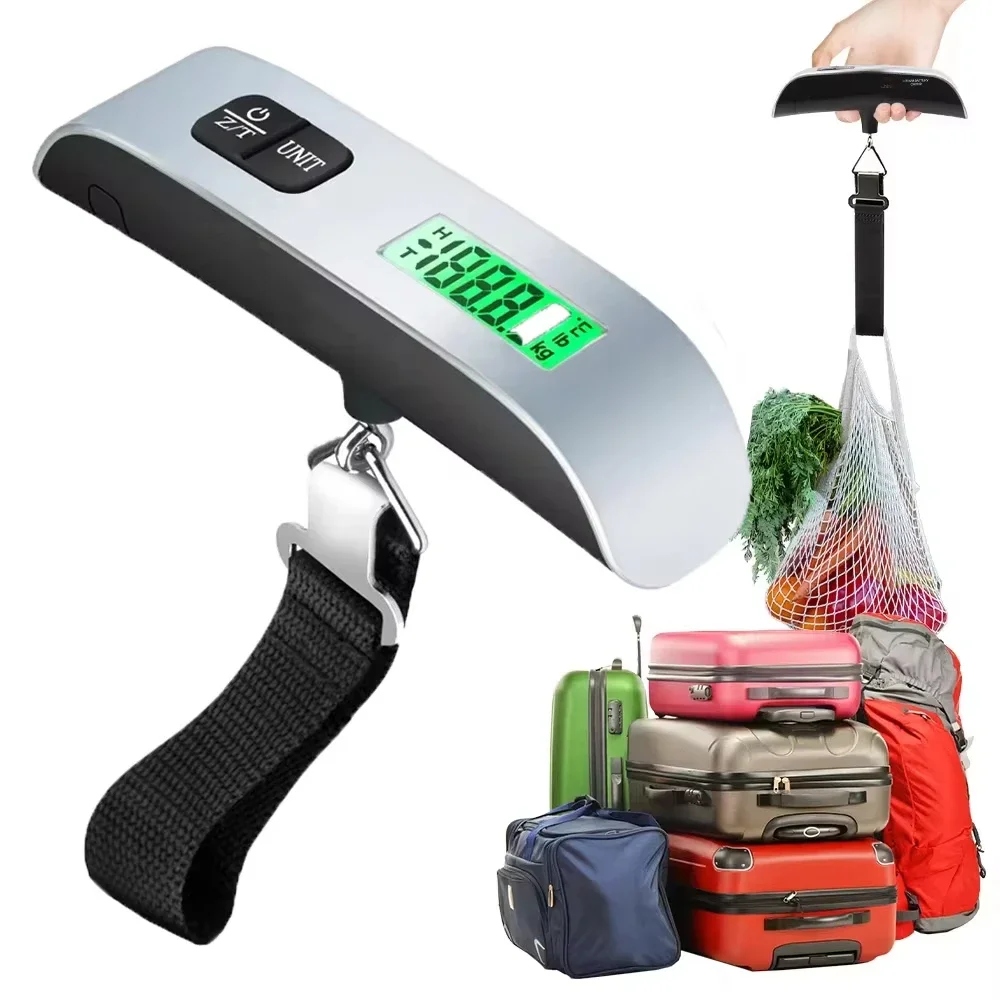 Báscula digital para equipaje de 50 kg, báscula portátil para maletas con pantalla LCD, báscula para pesar equipaje de viaje
